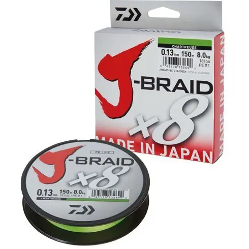Fir textil Daiwa J-Braid Chartreuse X8 0.16mm/9kg/150m Lichidare de stoc