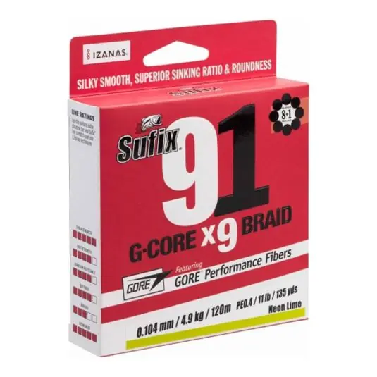 Reducere extra Fir textil Sufix 91 G-Core Braid Chartreuse 0.16mm/8.1kg/150m