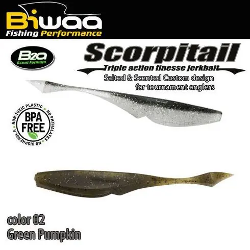 Plată securizată Shad Biwaa Scorpitail 10cm, culoare Green Pumpkin