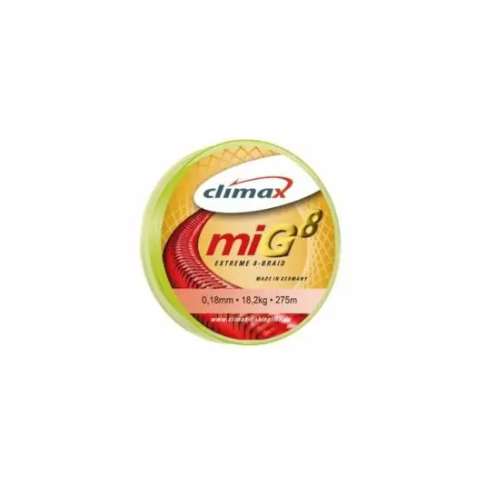 Fir textil Climax MIG8 Extreme 8-Braid Fluo Yellow 0.25mm/24.5kg/135m Cumpărături sigure