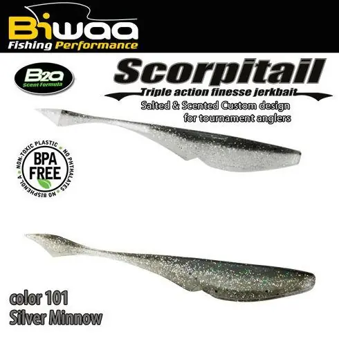 Retur gratuit Shad Biwaa Scorpitail 10cm, culoare Silver Minnow