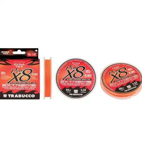 Plată securizată Fir textil Trabucco Dyna-Tex X8 Extreme Pro Orange Fluo 0.18mm/11.34kg/150m