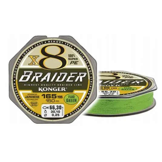 Reducere de preț Fir textil Konger Braider X8 Fluo Green 0.14mm/17.5kg/150m