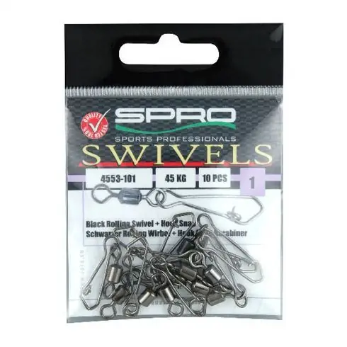 Agrafe + Varteje Spro Black Rolling Swivel with Hook Snap nr 5/25kg Premium