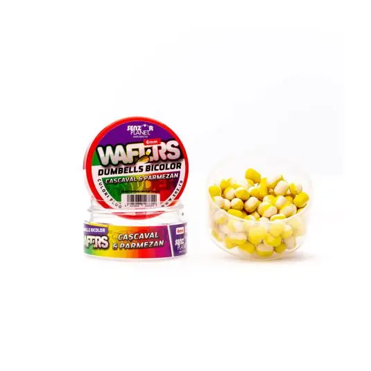 Cumpărături sigure Boilies Senzor Wafters Dumbells Bicolor Cascaval Parmezan 6mm 15g