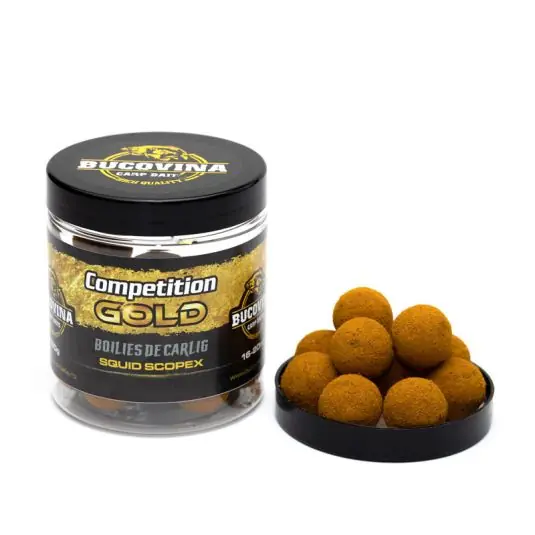 Livrare gratuită Boilies Bucovina Baits Solubil Competition Gold Squid and Scopex 16-20mm 150g
